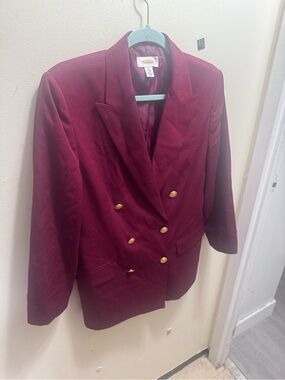 Vintage Talbots Double-Breasted Burgundy Blazer Jacket size 10 100% wool